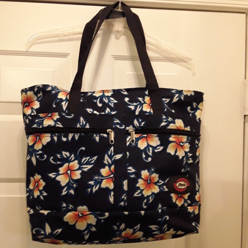 Vintage BINNO Hawaiian Blue Floral Tote Bag Rare